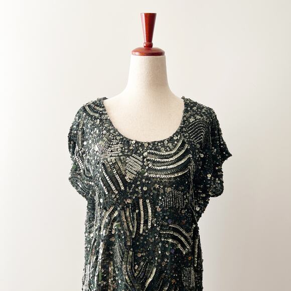 Gold Hawk Sequin Beaded Shift Dress Green Size XS - Picture 3 of 8